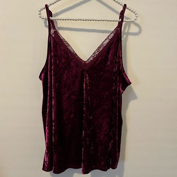 Torrid 1X Berry Pink Velvet Lace Trim Swing Cami V-Neck Y2K gothic grunge witchy - Picture 9 of 9